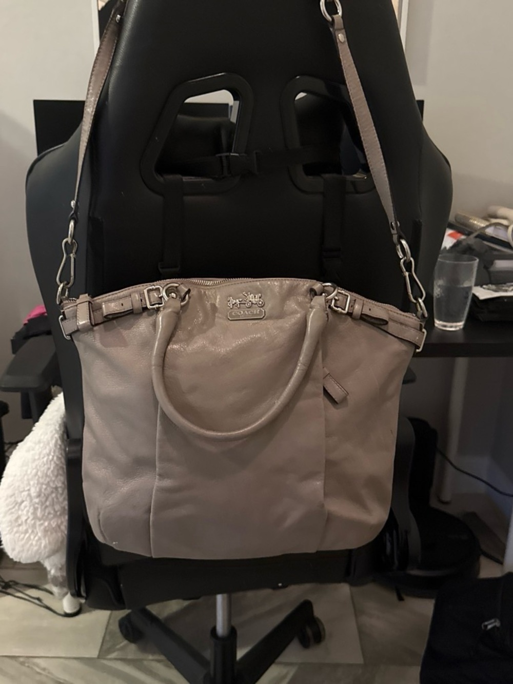 Coach Neutral Taupe Shoulder Tote with Detachable Strap